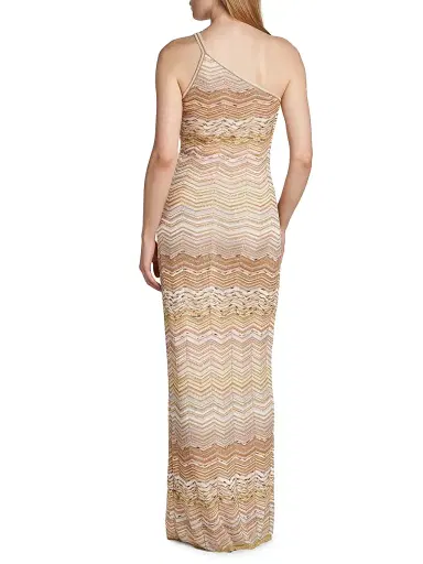 Missoni Women's Chevron One-Shoulder Maxi Dress - Light Gold - Size 12 | Thumbnail 5