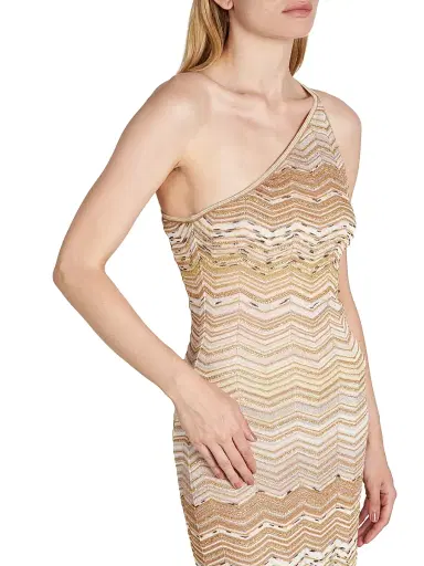 Missoni Women's Chevron One-Shoulder Maxi Dress - Light Gold - Size 12 | Thumbnail 6