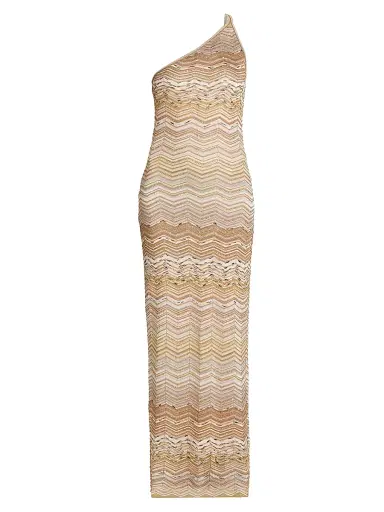 Missoni Women's Chevron One-Shoulder Maxi Dress - Light Gold - Size 12 | Thumbnail 1
