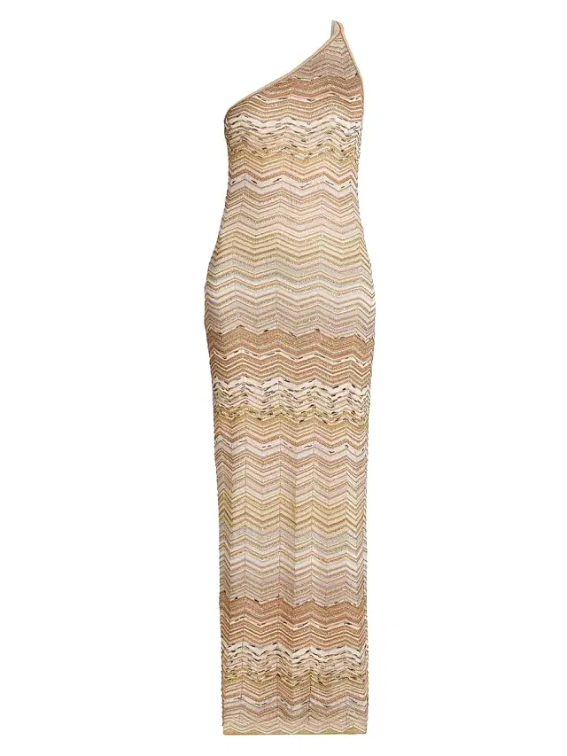 Women's Chevron One-Shoulder Maxi Dress - Light Gold