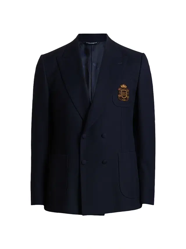 Men's Collegiate Logo Wool Double-Breasted Blazer - Blu Scurissimo