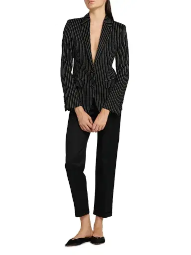 Tom Ford Women's Striped Wool-Blend Jacket - Black Ecru - Size 12 | Thumbnail 2