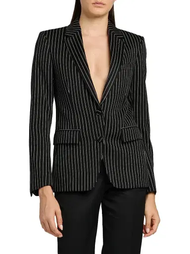 Tom Ford Women's Striped Wool-Blend Jacket - Black Ecru - Size 12 | Thumbnail 3