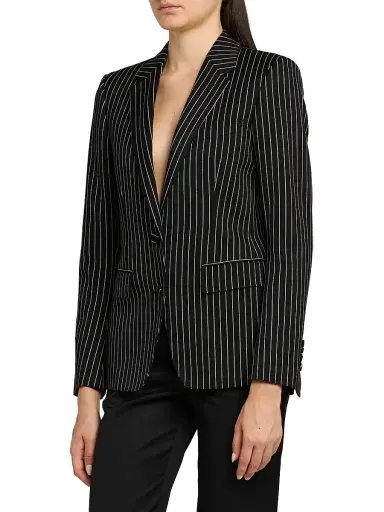 Tom Ford Women's Striped Wool-Blend Jacket - Black Ecru - Size 12 | Thumbnail 4