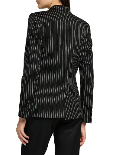 Tom Ford Women's Striped Wool-Blend Jacket - Black Ecru - Size 12 | Thumbnail 5