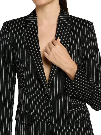 Tom Ford Women's Striped Wool-Blend Jacket - Black Ecru - Size 12 | Thumbnail 6