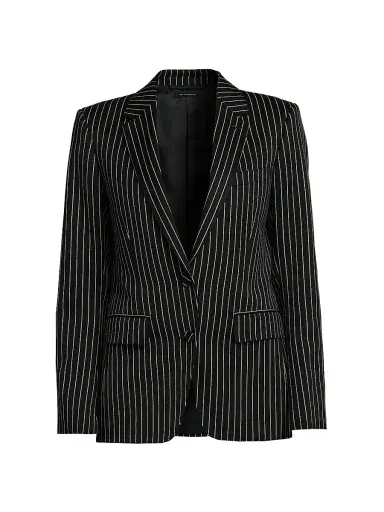 Tom Ford Women's Striped Wool-Blend Jacket - Black Ecru - Size 12 | Thumbnail 1