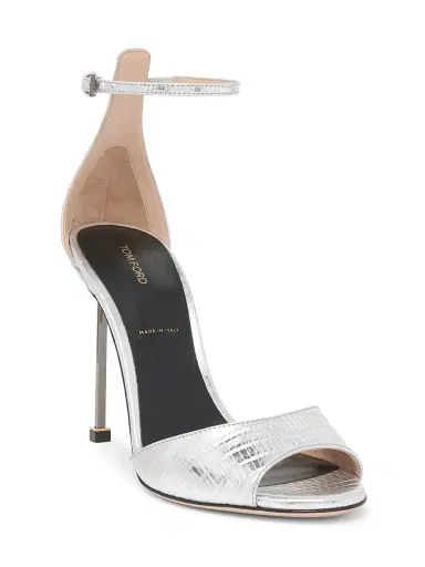 Tom Ford Women's 105MM Snake-Embossed Leather Sandals - Silver - Size 10.5 | Thumbnail 2