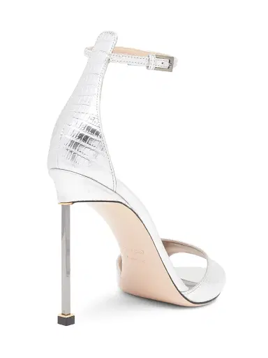 Tom Ford Women's 105MM Snake-Embossed Leather Sandals - Silver - Size 10.5 | Thumbnail 3