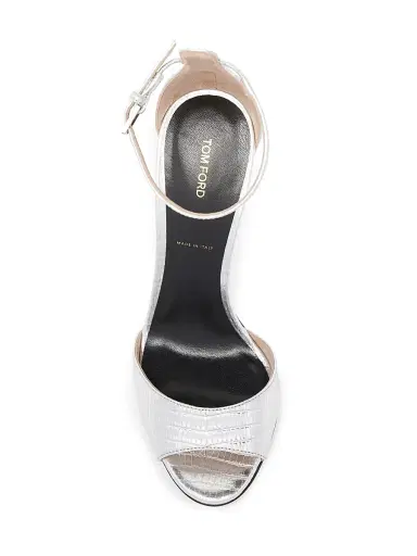 Tom Ford Women's 105MM Snake-Embossed Leather Sandals - Silver - Size 10.5 | Thumbnail 4