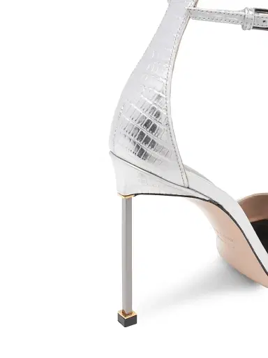 Tom Ford Women's 105MM Snake-Embossed Leather Sandals - Silver - Size 10.5 | Thumbnail 5