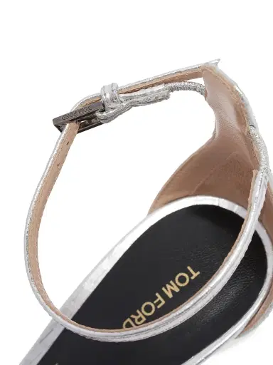 Tom Ford Women's 105MM Snake-Embossed Leather Sandals - Silver - Size 10.5 | Thumbnail 6