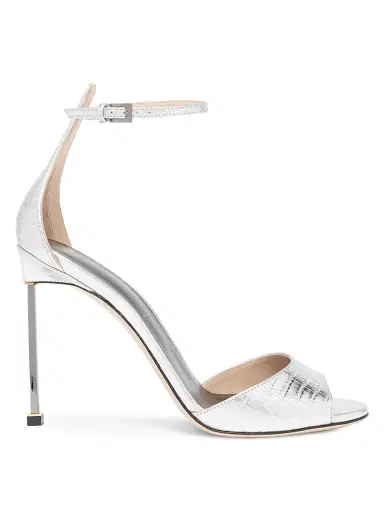 Tom Ford Women's 105MM Snake-Embossed Leather Sandals - Silver - Size 10.5 | Thumbnail 1