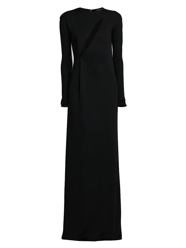 Women's Cut-Out Crepe Jersey Long-Sleeve Gown - Naa Black