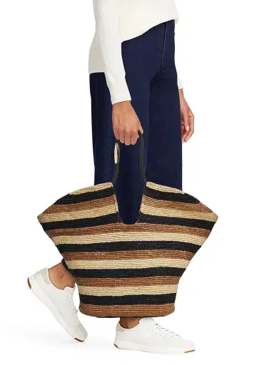 Zimmermann Women's Goldentime Large Striped Handwoven Raffia Tote Bag - Black Stripes | Thumbnail 2 Zimmermann Women's Goldentime Large Striped Handwoven Raffia Tote Bag - Black Stripes | Thumbnail 2