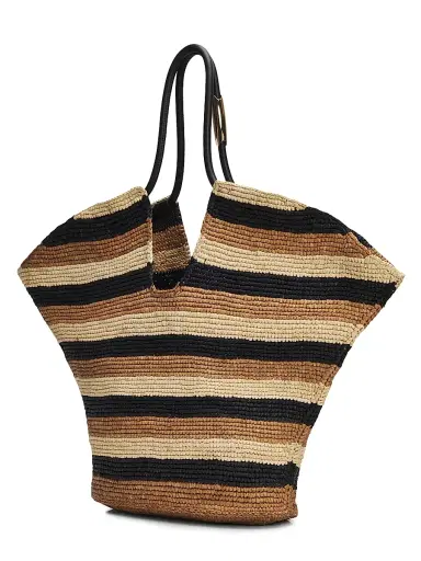 Zimmermann Women's Goldentime Large Striped Handwoven Raffia Tote Bag - Black Stripes | Thumbnail 3 Zimmermann Women's Goldentime Large Striped Handwoven Raffia Tote Bag - Black Stripes | Thumbnail 3