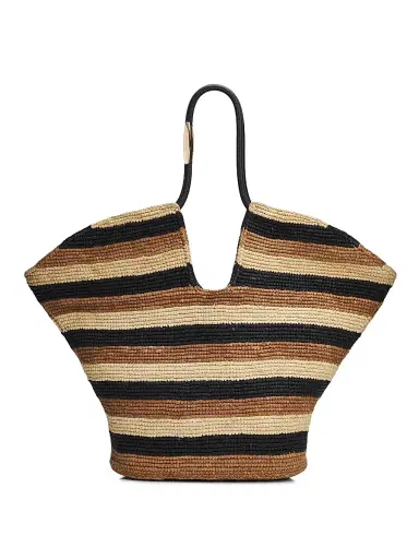 Zimmermann Women's Goldentime Large Striped Handwoven Raffia Tote Bag - Black Stripes | Thumbnail 1 Zimmermann Women's Goldentime Large Striped Handwoven Raffia Tote Bag - Black Stripes | Thumbnail 1