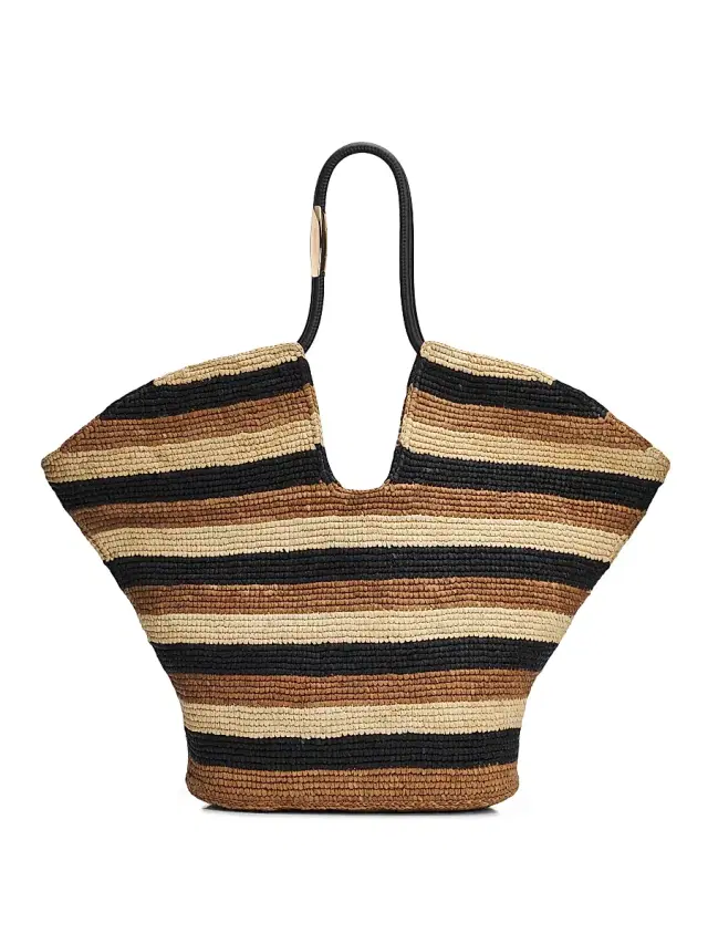 Zimmermann Women's Goldentime  Striped Handwoven Raffia Tote Bag - Black Stripes