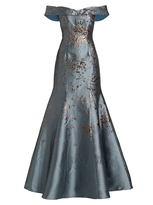 Rene Ruiz Collection Women's Floral Brocade Off-The-Shoulder A-Line Gown - Blue