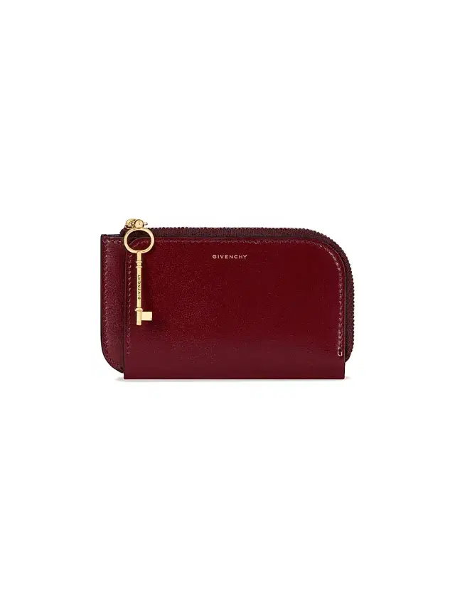 Women's Lucky Charms Zipped Card Holder in Box Leather - Aubergine