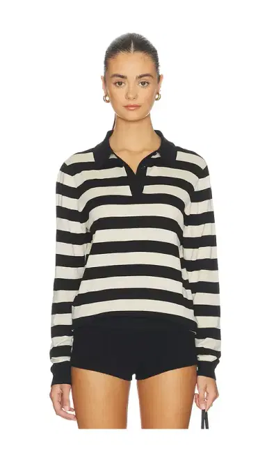 ENZA COSTA Stripe Silk Knit Polo | Thumbnail 1 ENZA COSTA Stripe Silk Knit Polo | Thumbnail 1