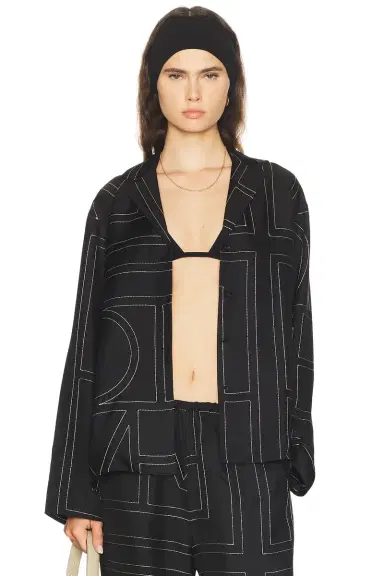 TOTEME Monogram Silk PJ Top | Thumbnail 1 TOTEME Monogram Silk PJ Top | Thumbnail 1