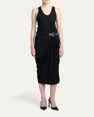 Tom Ford Buckle Gathered Crepe Jersey Sleeveless Midi Dress | Thumbnail 2