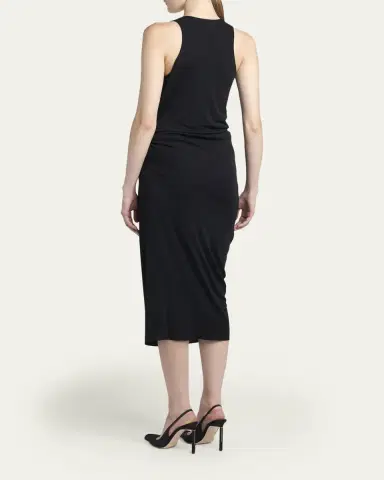 Tom Ford Buckle Gathered Crepe Jersey Sleeveless Midi Dress | Thumbnail 3