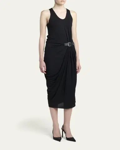 Tom Ford Buckle Gathered Crepe Jersey Sleeveless Midi Dress | Thumbnail 4