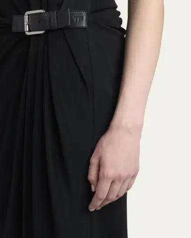 Tom Ford Buckle Gathered Crepe Jersey Sleeveless Midi Dress | Thumbnail 5
