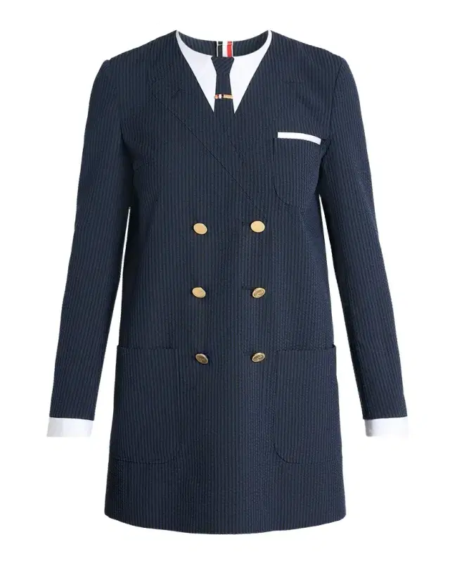 Seersucker Trompe L 'oeil Mini Blazer Dress