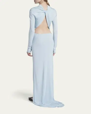 Tom Ford Long-Sleeve Twisted Open-Back Crepe Jersey Gown | Thumbnail 3 Tom Ford Long-Sleeve Twisted Open-Back Crepe Jersey Gown | Thumbnail 3