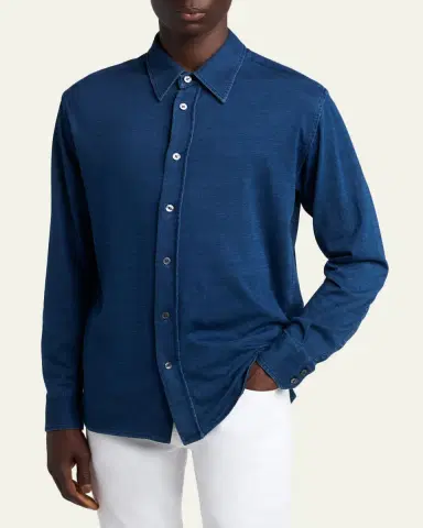 Tom Ford Men's Cotton Denim Point-Collar Button-Down Shirt | Thumbnail 4 Tom Ford Men's Cotton Denim Point-Collar Button-Down Shirt | Thumbnail 4