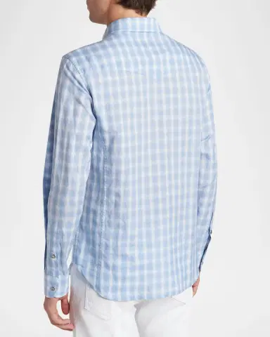 Tom Ford Men's Cotton and Linen Degrade Check Western Shirt | Thumbnail 3