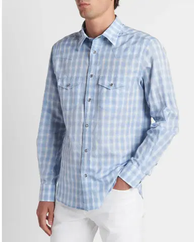Tom Ford Men's Cotton and Linen Degrade Check Western Shirt | Thumbnail 4