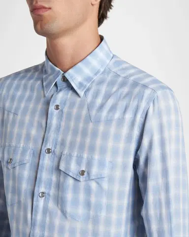 Tom Ford Men's Cotton and Linen Degrade Check Western Shirt | Thumbnail 5