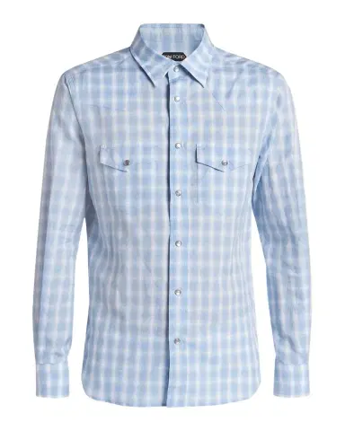 Tom Ford Men's Cotton and Linen Degrade Check Western Shirt | Thumbnail 1