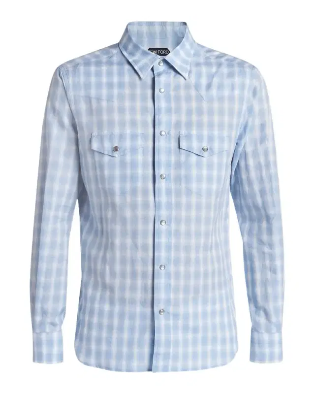 Men 's Cotton and Linen Degrade Check Western Shirt