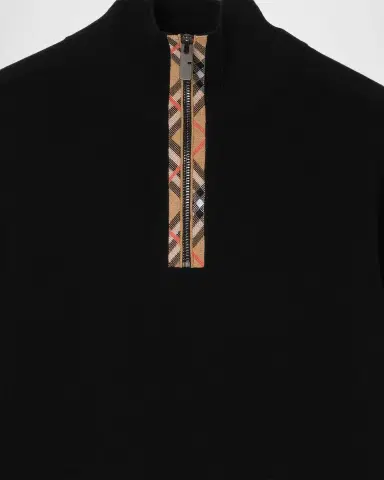Burberry Men's Check Trim Wool Half-Zip Sweater | Thumbnail 2 Burberry Men's Check Trim Wool Half-Zip Sweater | Thumbnail 2