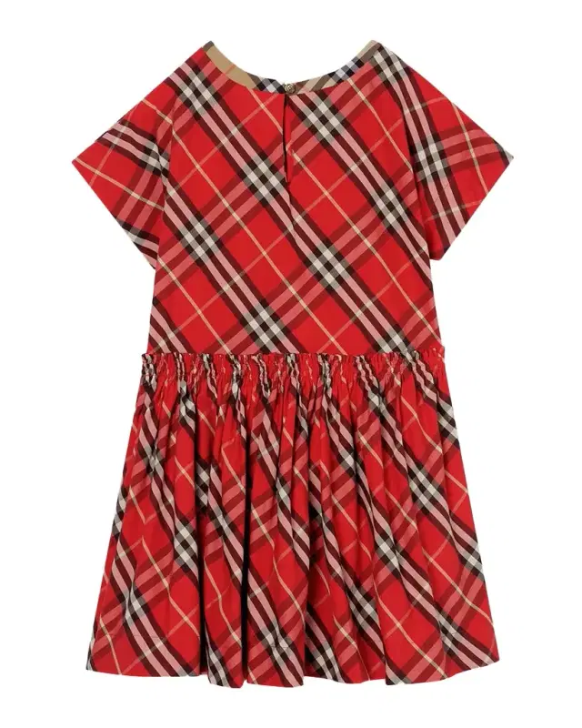Girl 's Check Cotton Dress, Size 3-14