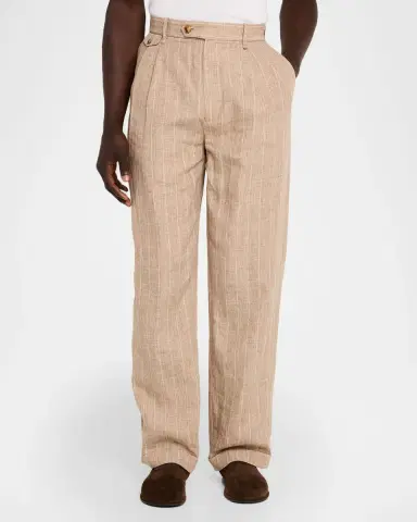 Simkhai Men's Jacob Striped Linen Pleated Pants | Thumbnail 4 Simkhai Men's Jacob Striped Linen Pleated Pants | Thumbnail 4