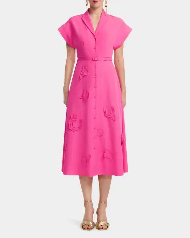 LEO LIN Aubrey Belted Floral Applique Midi Dress | Thumbnail 2 LEO LIN Aubrey Belted Floral Applique Midi Dress | Thumbnail 2