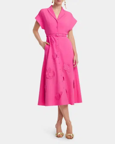 LEO LIN Aubrey Belted Floral Applique Midi Dress | Thumbnail 4 LEO LIN Aubrey Belted Floral Applique Midi Dress | Thumbnail 4