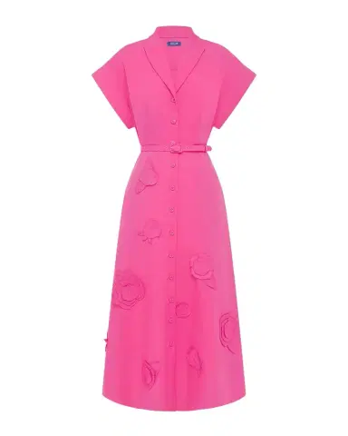 LEO LIN Aubrey Belted Floral Applique Midi Dress | Thumbnail 1 LEO LIN Aubrey Belted Floral Applique Midi Dress | Thumbnail 1
