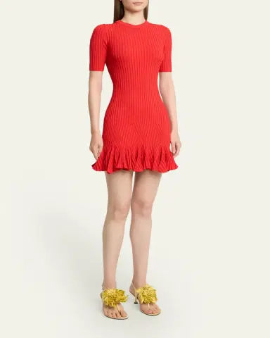 Proenza Schouler Leandra Rib Short-Sleeve Mini Dress | Thumbnail 4