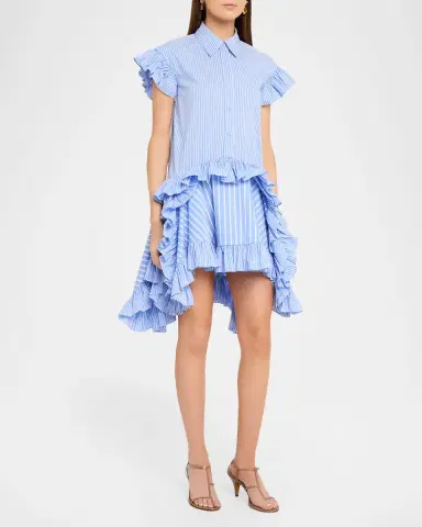 AKNVAS Mila Pinstripe Ruffled Poplin Dress | Thumbnail 4