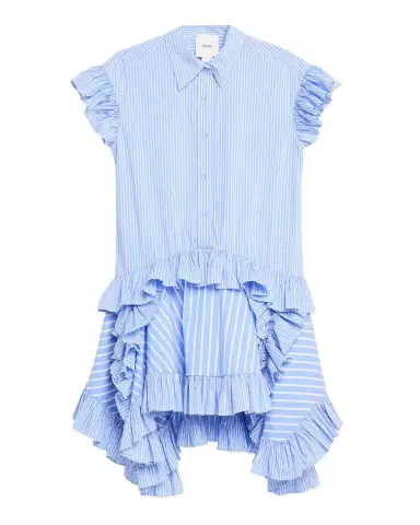 AKNVAS Mila Pinstripe Ruffled Poplin Dress | Thumbnail 1