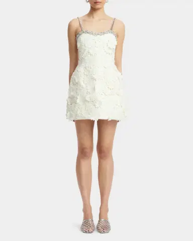 LEO LIN Crystal-Trim Floral Lace Mini Dress | Thumbnail 2