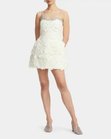 LEO LIN Crystal-Trim Floral Lace Mini Dress | Thumbnail 4