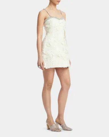 LEO LIN Crystal-Trim Floral Lace Mini Dress | Thumbnail 5
